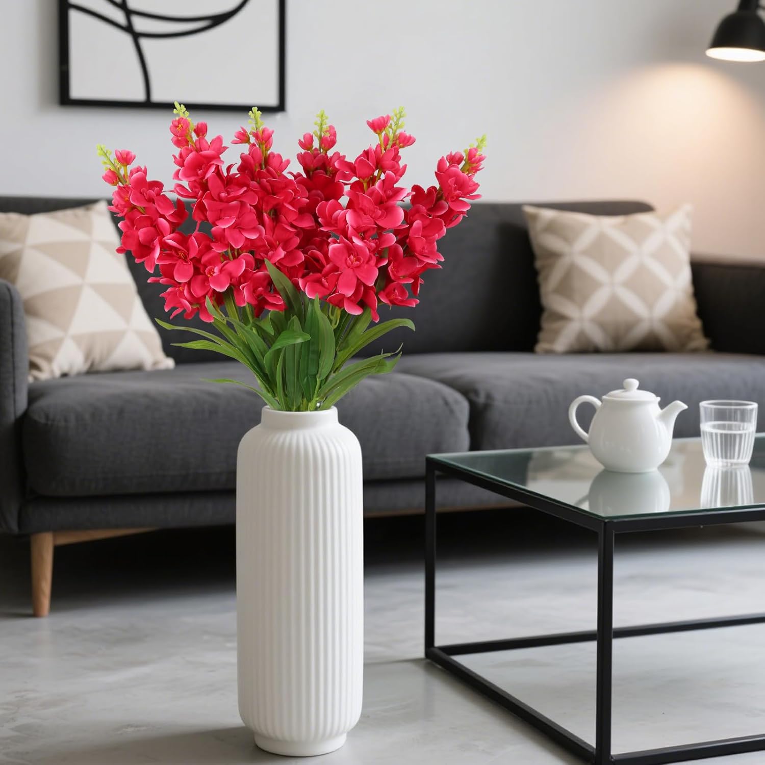 Artificial Delphinium Flowers 6PCS Faux Snapdragon Flowers Fake Silk Flowers with Stems for Wedding Bouquet Home Party Garden Outdoor Decor(Rose Red)