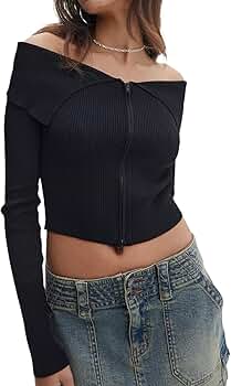 トップス DIANTE FLAP OFF SHOULDER CROPPED KNIT Flap Collar Off-Shoulder Crop Knit Top in Black - Retro