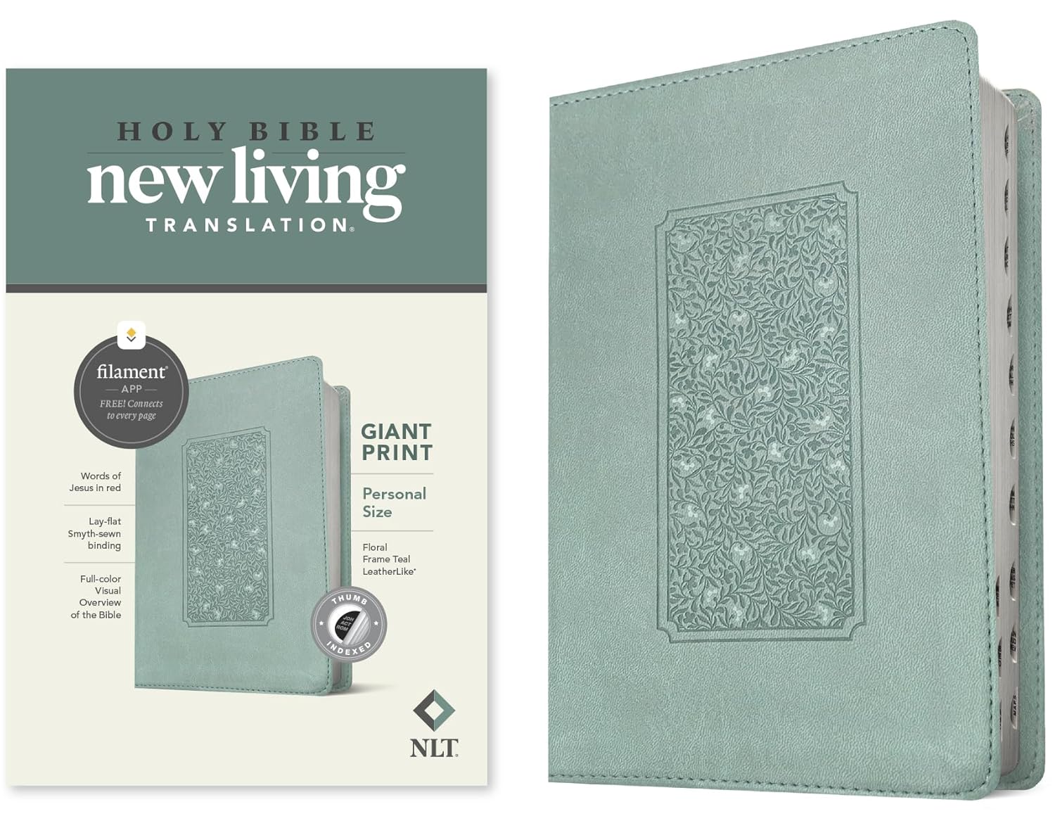 NLT Personal Size Giant Print Bible, Filament Enabled (LeatherLike, Floral Frame Teal, Indexed, Red Letter): Includes Free Access to the Filament ... Notes, Devotionals, Worship Music, and Video - Image 1 of 14