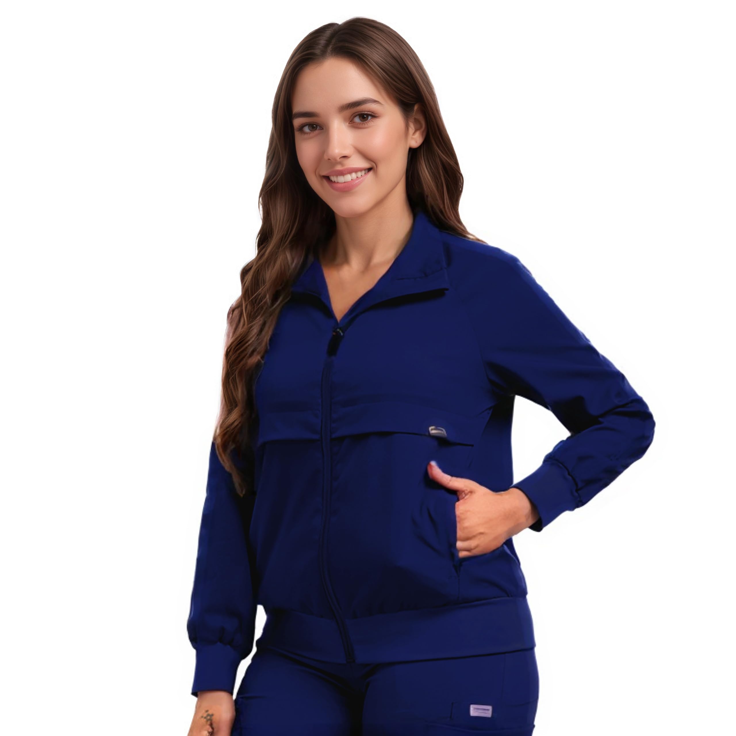 Medical Scrub Jacke Aufwärmjacke Stillmäntel Langärmeliger Stehkragen Frontreißverschluss Vier Taschen