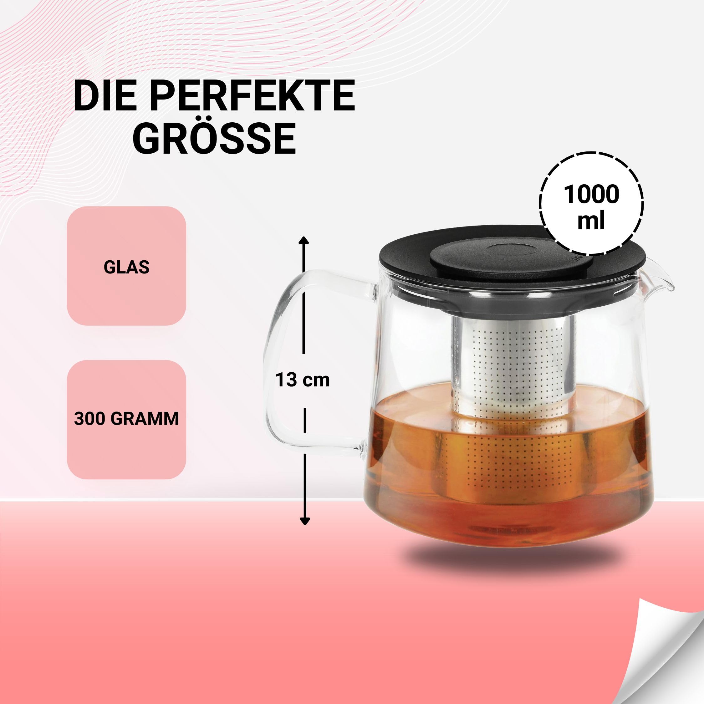 Candala glazen theepot 1.0l 3-delige theepot met geïntegreerde