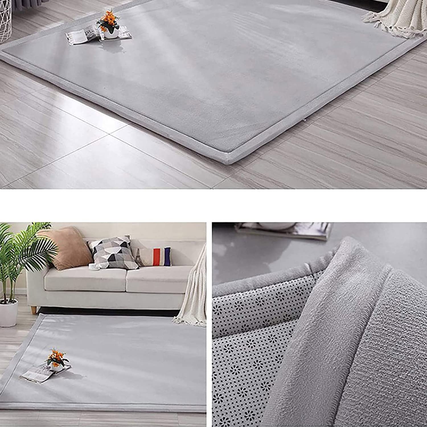 Grand tapis d'éveil pour bébé en velours corail doux, antidérapant, pour salon, chambre à coucher (90 x 200 x 2 cm, gris)