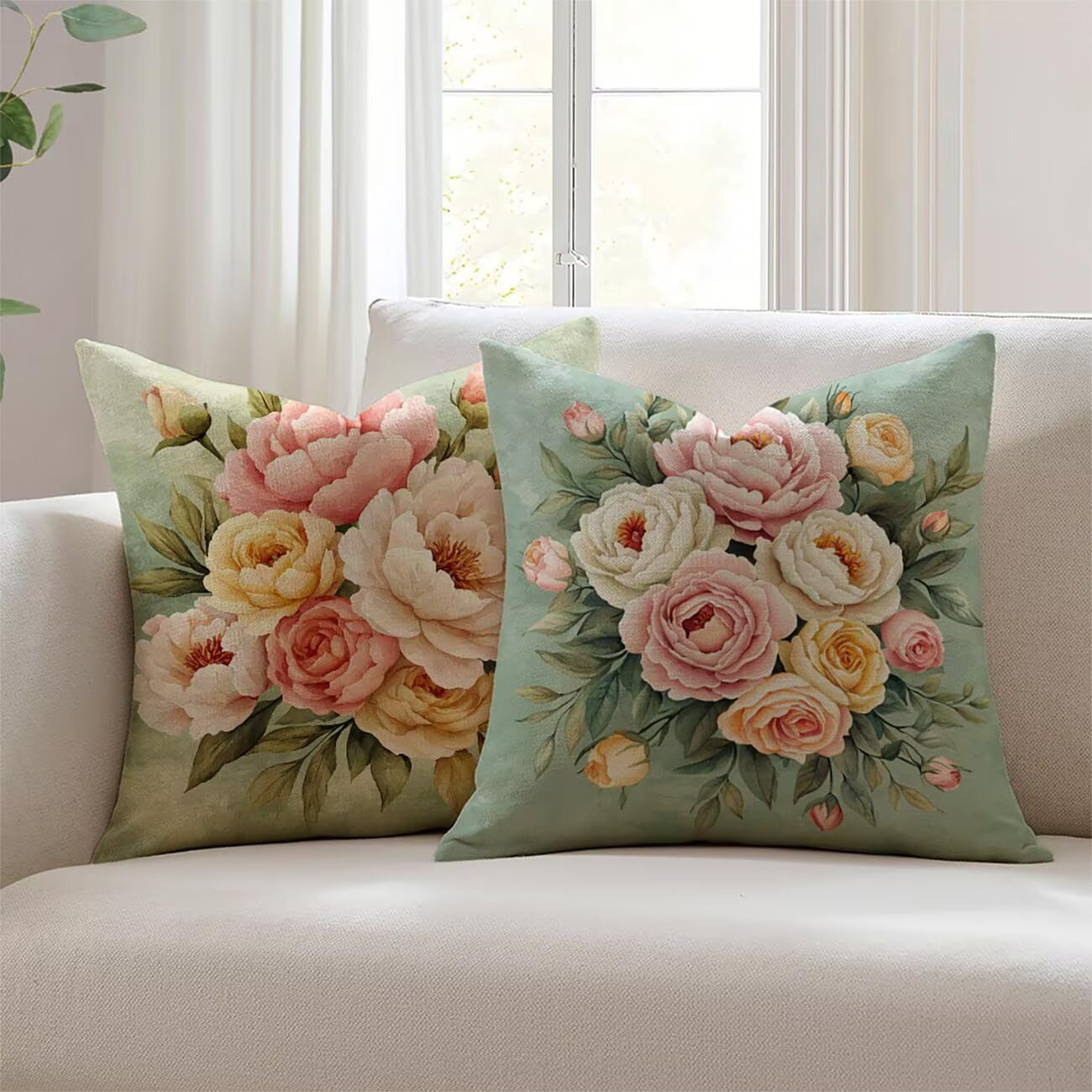 Housses de coussin extérieur fleur en lin déperlant pour salon de jardin