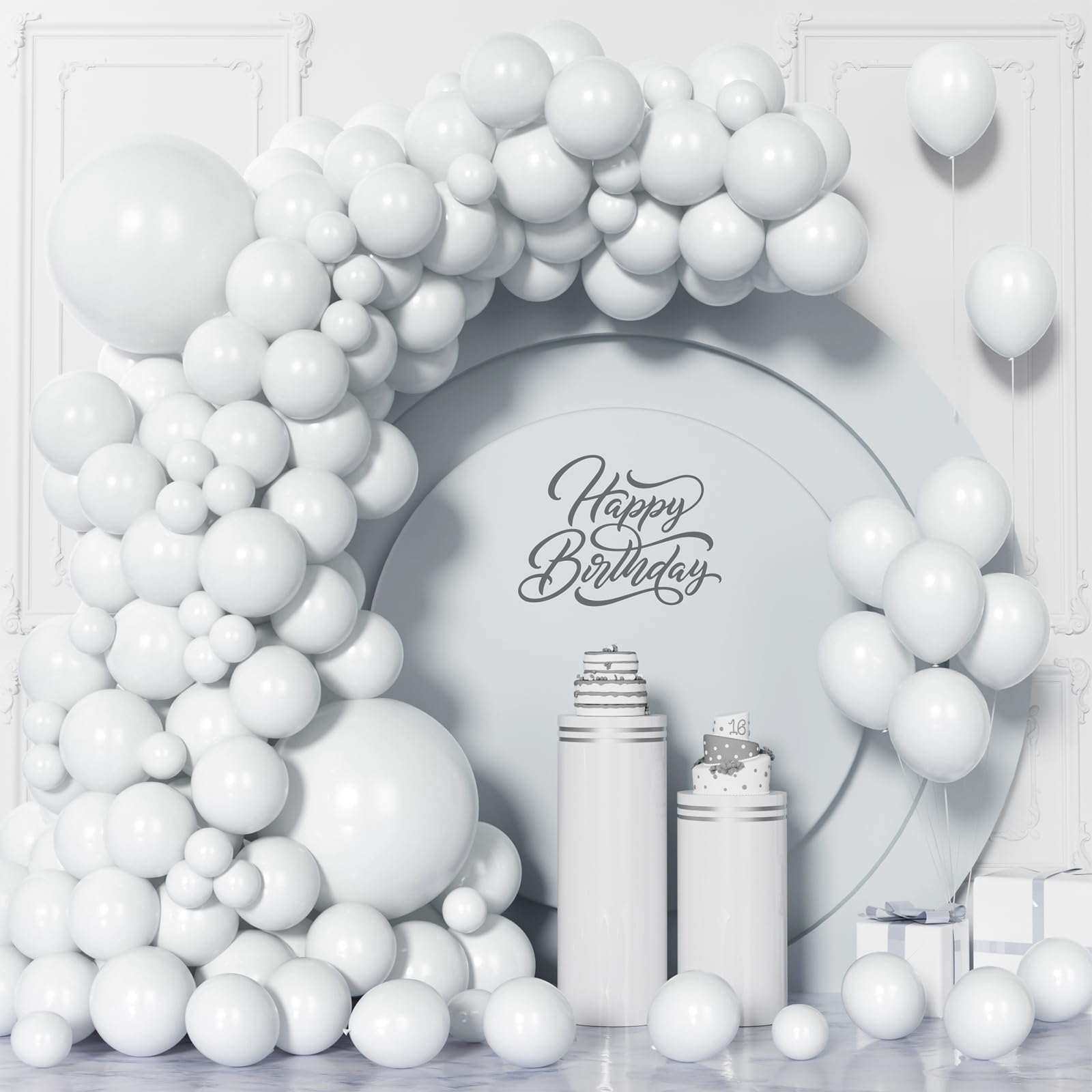 Unisun Globos Blancos, 130 Piezas Globos Blancos Kit Arco Guirnalda, 5/9/10/12/18 Pulgadas Globo Blanco Mate para Mujeres Niñas Bodas Cumpleaños Fiestas Baby Shower Princesas Nupciales Decoraciones
