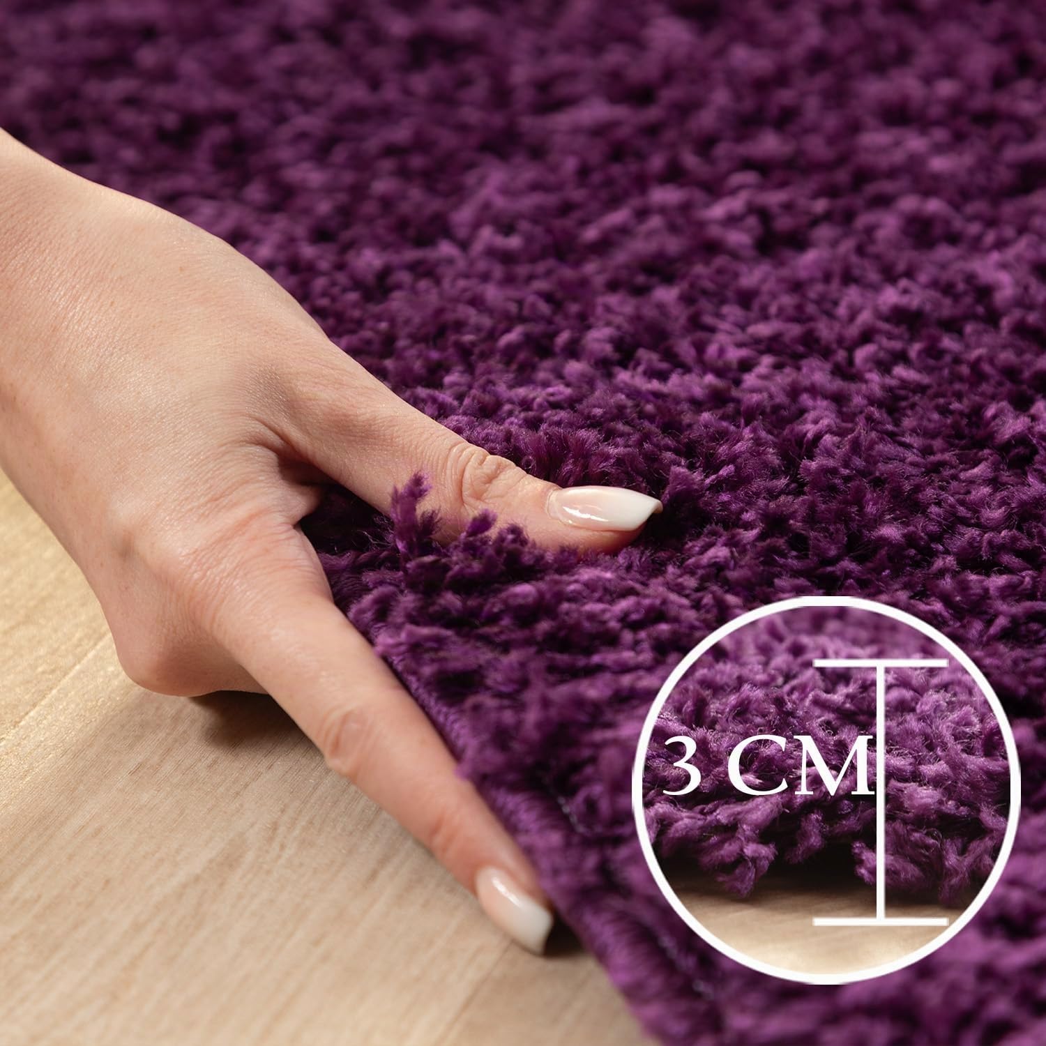 SIMPEX Shaggy Hochflor Teppich, 200 cm Rund, Lila, weich, flauschig, modern, einfarbig, Perfekt als zentrales Wohnaccessoire, für Wohnzimmer Schlafzimmer Flur