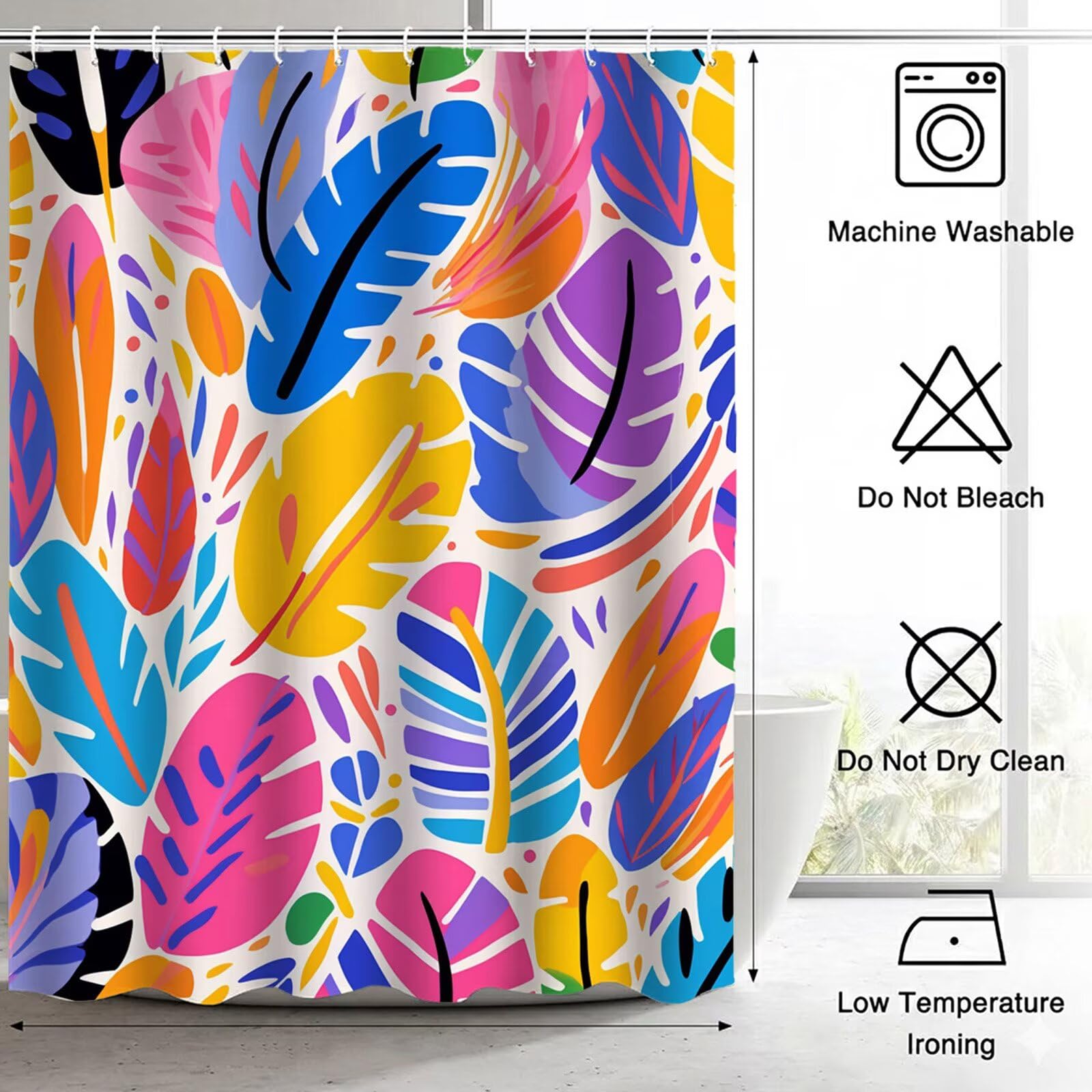 Kolorowa zasłona prysznicowa 300 x 200 cm, wodoodporna, szybkoschnąca tkanina poliestrowa, bardzo długa zasłona prysznicowa z obciążonym dnem i 12 haczykami, nadaje się do prania, zasłony łazienkowe