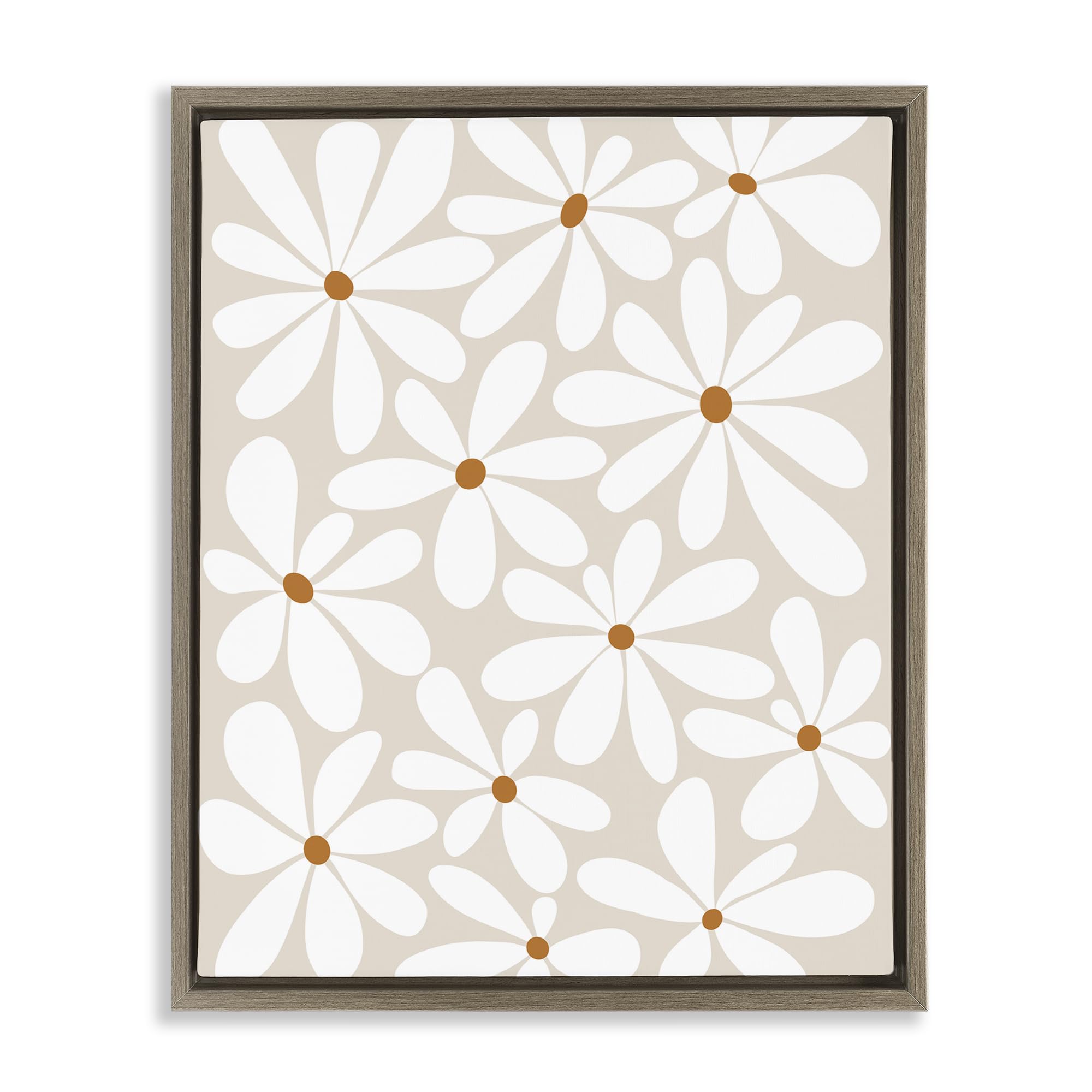 Stupell Industries Montalcino Elm (Textured) 'Beige & White Daisies', Floating Frame Canvas Art, Brown, 25 X 31 Inches, Easy To Hang And Sturdy, Made In Usa, By Susan Ball
