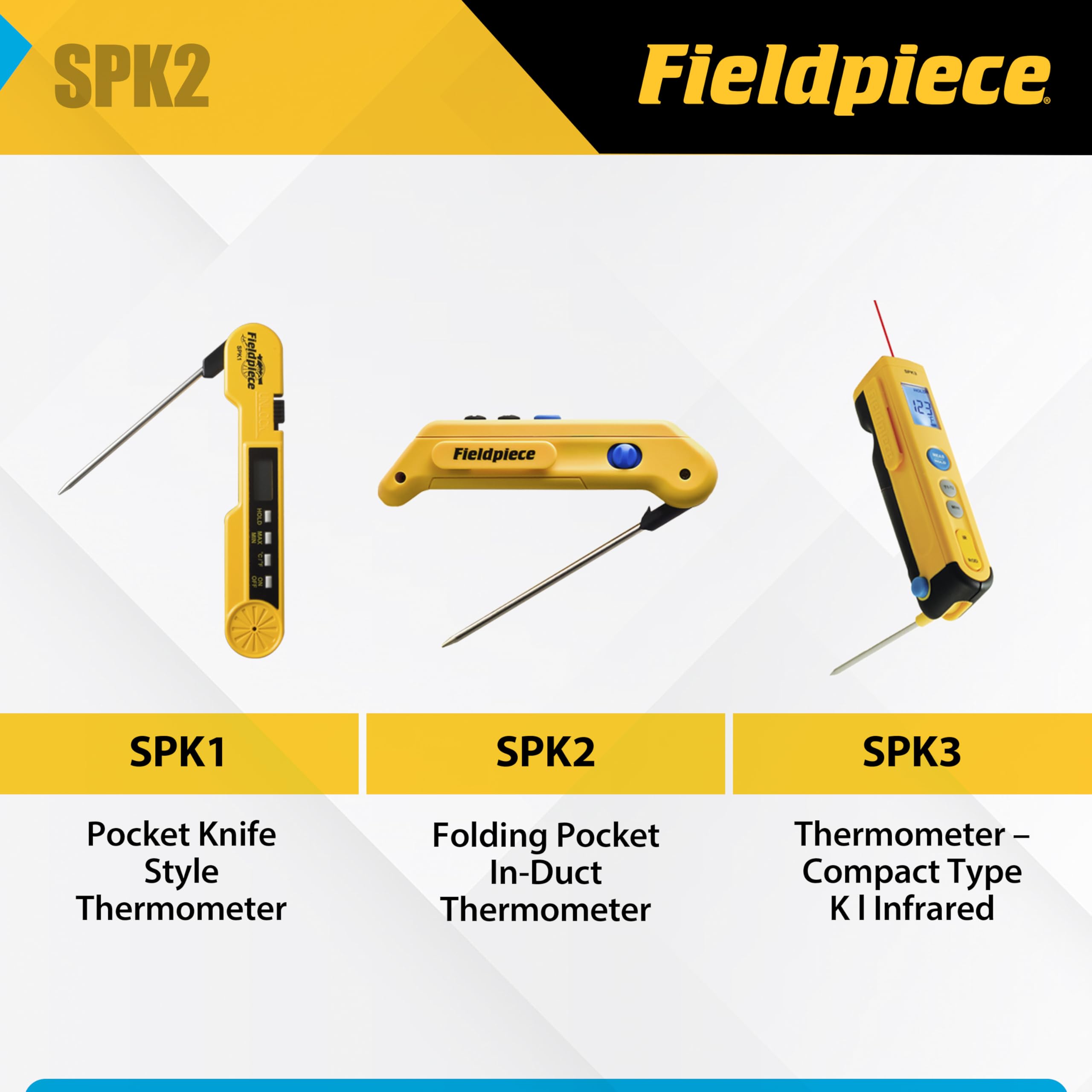 Fieldpiece spk2 plegable bolsillo in-duct termómetro con Max/Min Hold y sonda de acero inoxidable