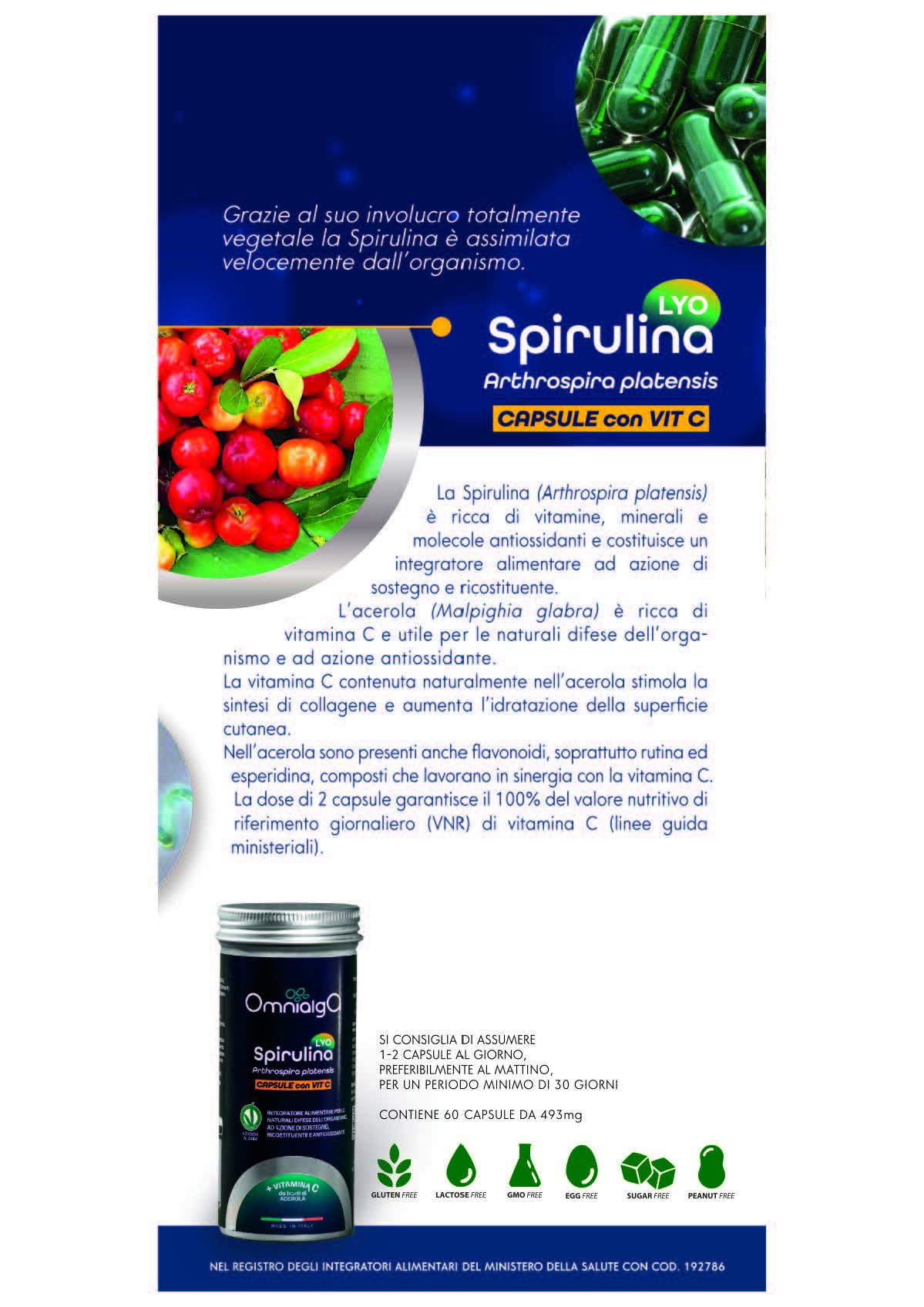 Omnialga Spirulina Lyo Capsule con vitamina C - Micoperi Blue Growth - Made in Italy