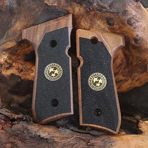 Beretta 92FS, 92, 92F, 92A1, 92FS INOX, 92G, 92D, 96, 96D, 96A1, M9A1 compatible con Samurai Edge Raccoon City Stars Logo Grip (nogal oscuro)