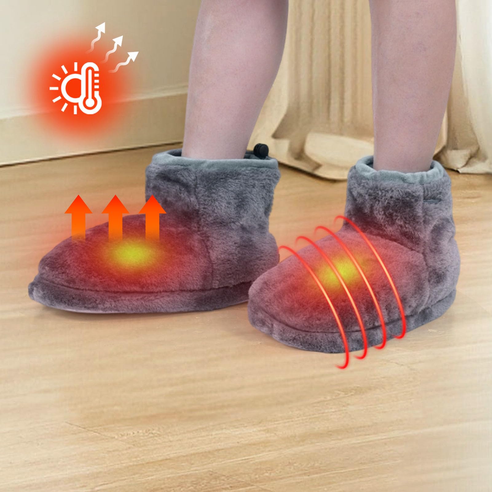 Erhitzte Stiefel, Nicht Schlauheizte Slipper mit 5Temperatureinstellungen, Elektrische Heizpantoffeln, Warm und Gemütlich, Baumwollfutter, 4,72X7,09X 12,2 Zoll,die Füße Warm Halten