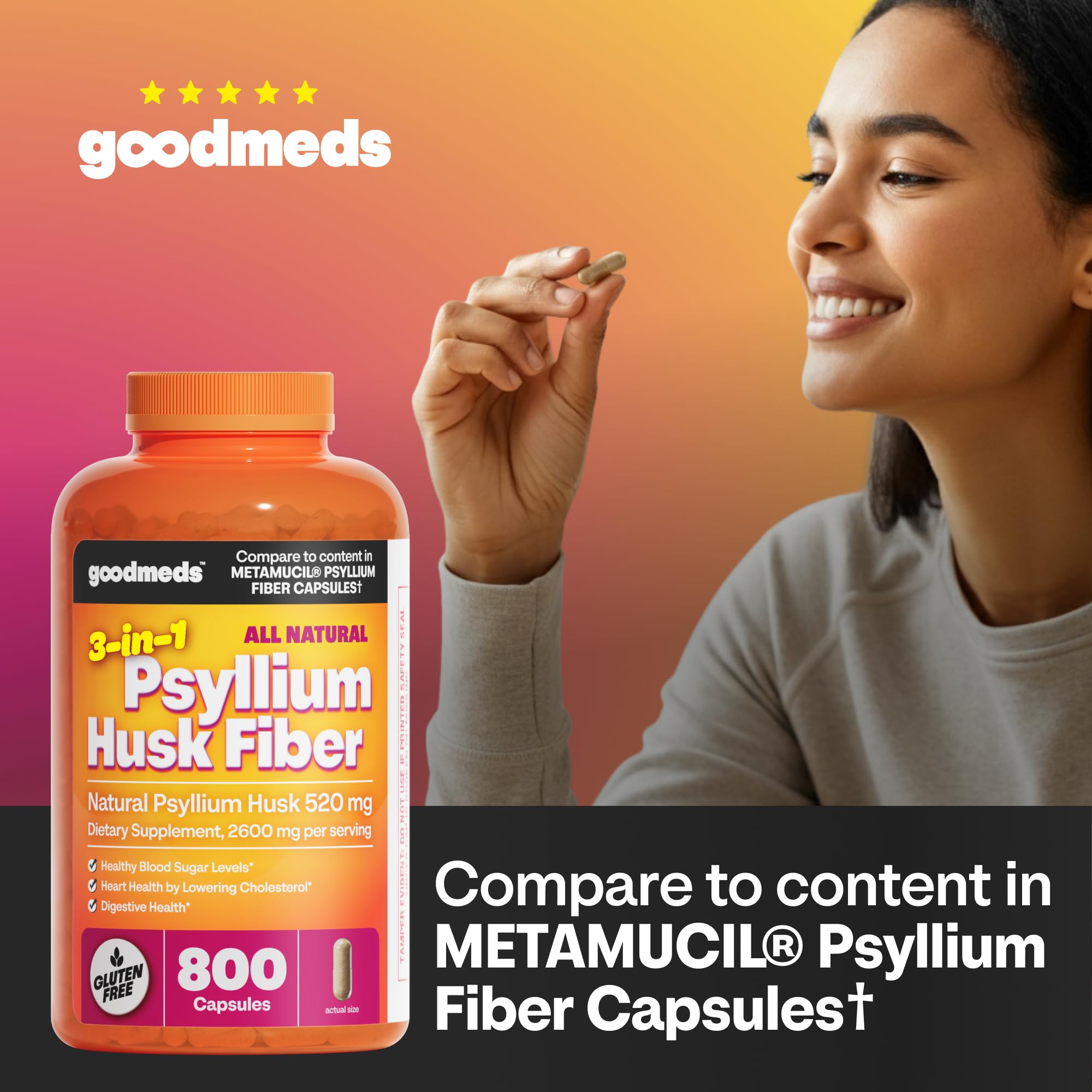Psyllium Husk Fiber Supplement 520mg Capsules (800 Count) — Amazon image 4