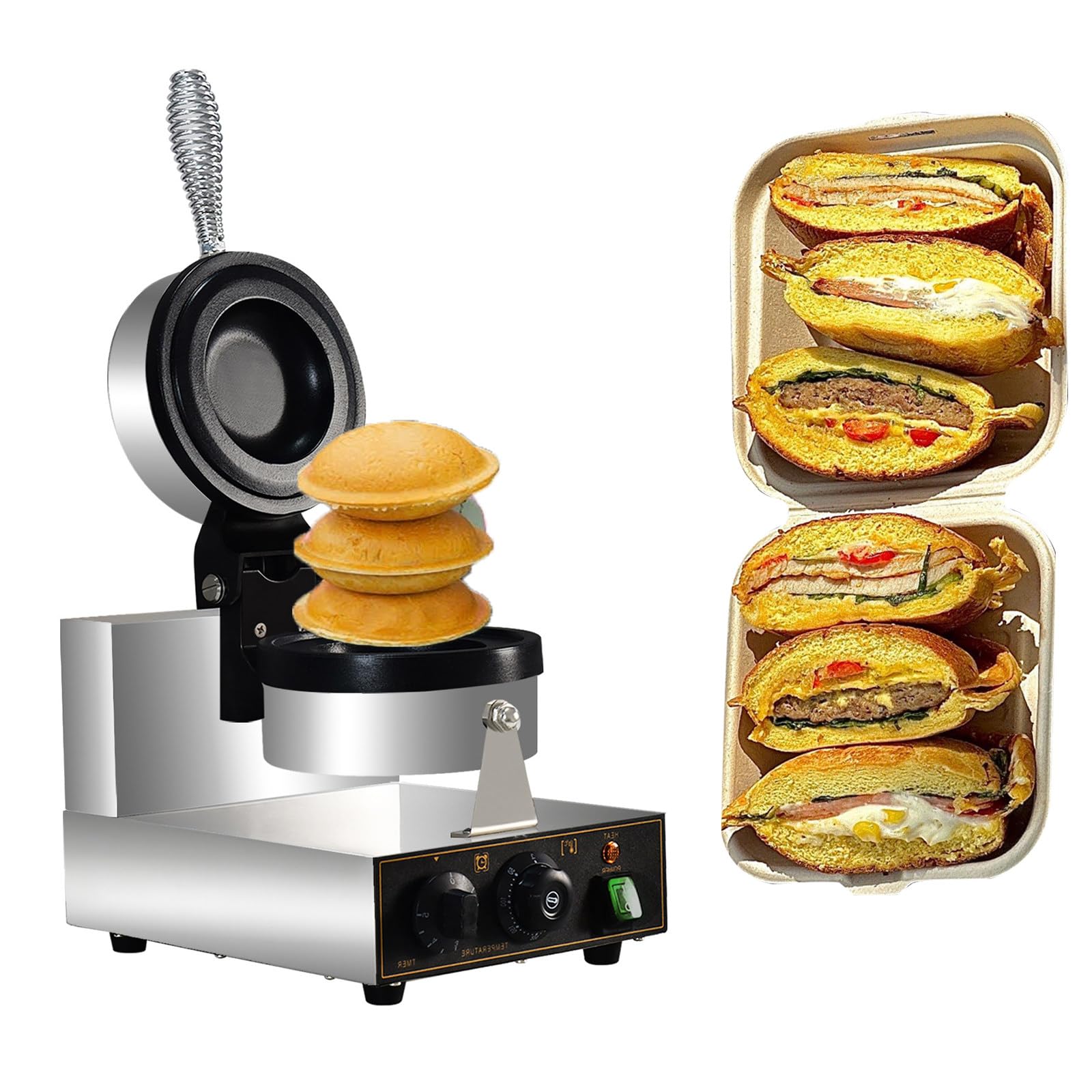 Macchina per Hamburger UFO elettrica Pressa panini Professionale Tostapane Industriale 300℃ Pressa per panini Waffle Maker per Hamburger per ristoranti/caffetterie/Food Truck Singleheadcapping