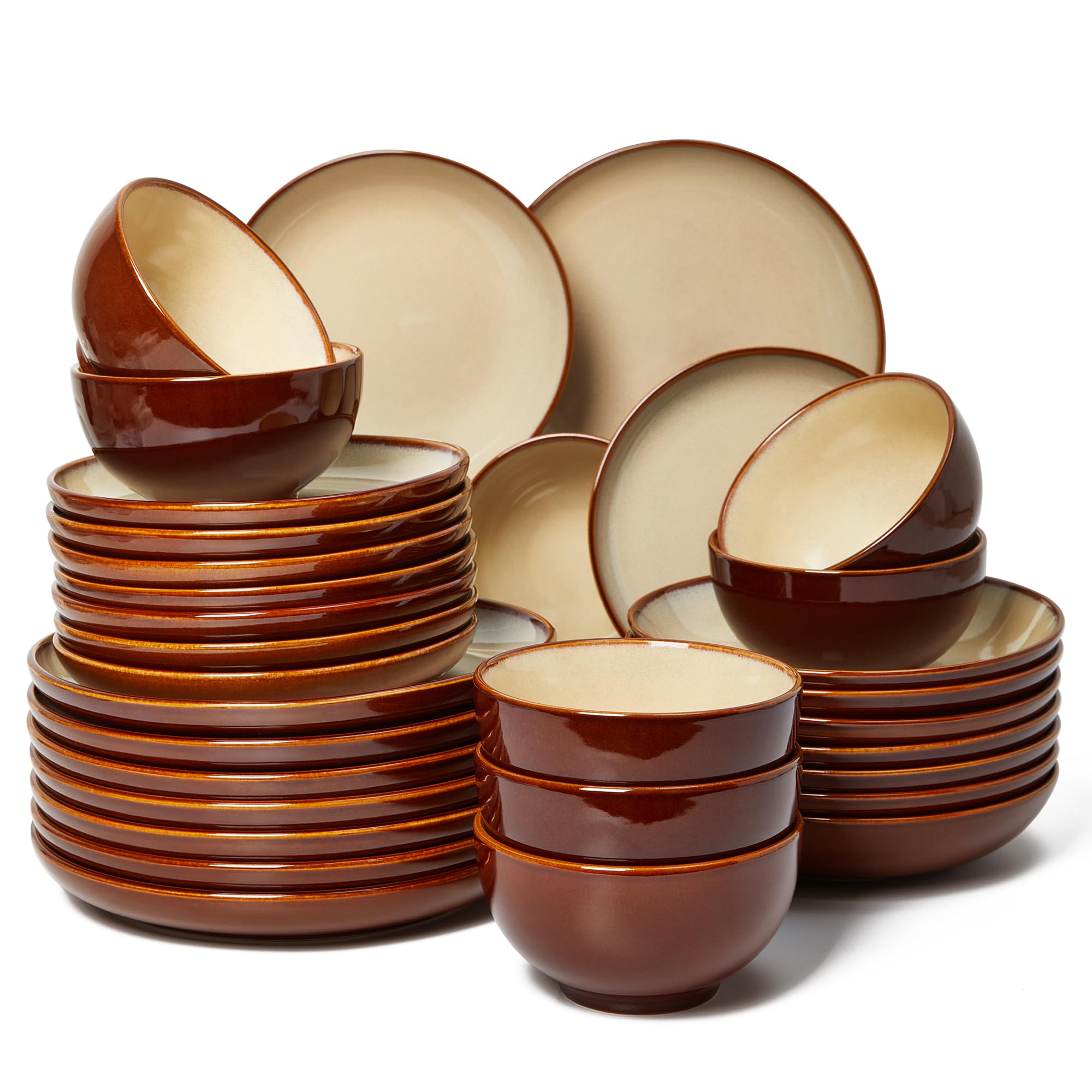 Pokini Stoneware Dinnerware Sets for 8, 32pcs Plates and Bowls Sets Dishes