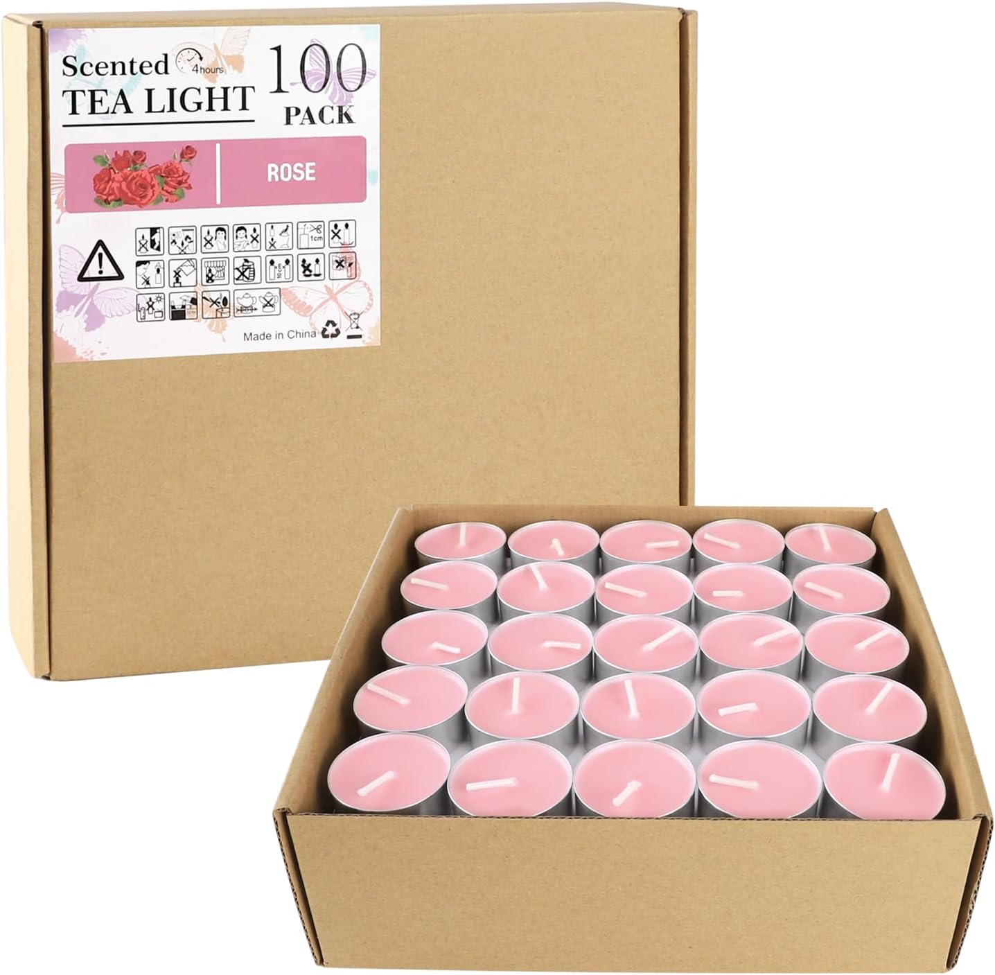Pink Rose Scented Tealight Candles -Giant 100 Pack Votive Candles Bulk - Smokeless Tea Light Candle Gift Set for Valentine's Day,Holiday, Wedding and Home - 4 Hour - Image 2