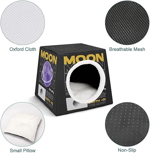 Miniatura 4 de Cama para gatos y gatos, sofá impreso para gatos, cubo, interior y exterior, refugio de gatitos, ilustración de luna retro