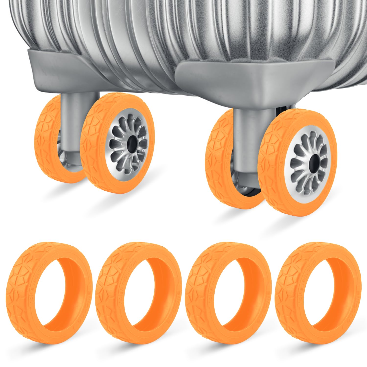 peutier 8pcs Luggage Wheel Covers, Silicone Suitcase Wheel Protector Anti-Wear Reduce Vibration & Noise Suitcase Caster Cover Replacement for Most 8 Spinner Carry-On Luggage, Orange, S-picture-18