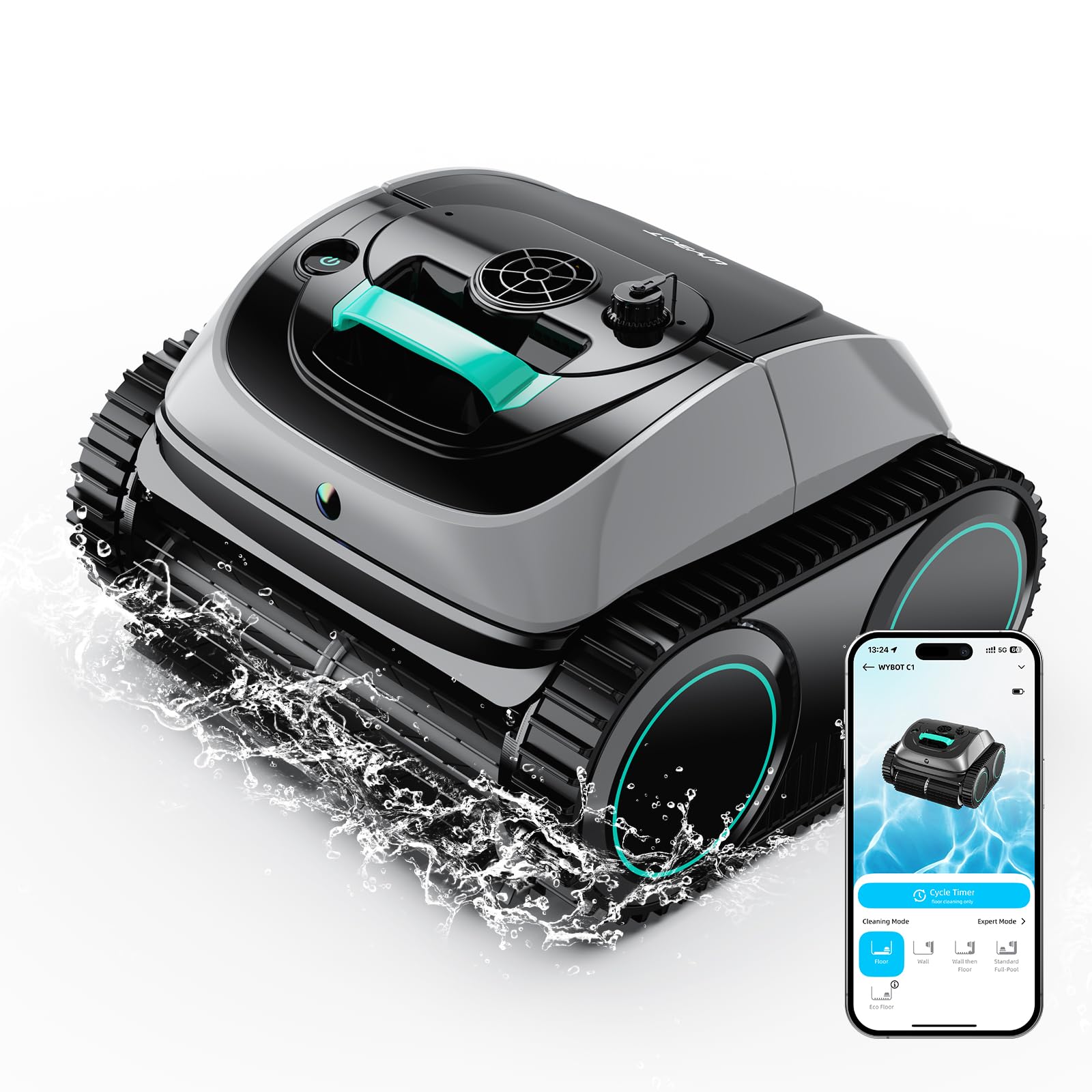 (2026 Upgrade) WYBOT C1 Pool Vacuum Robot for Above Ground & Inground Pool, 150mins Cordless Pool Cleaner, 4-in-1 Wall/Waterline/Platform Cleaning up to 1,614 sq.ft, Smart Navigation, App Control