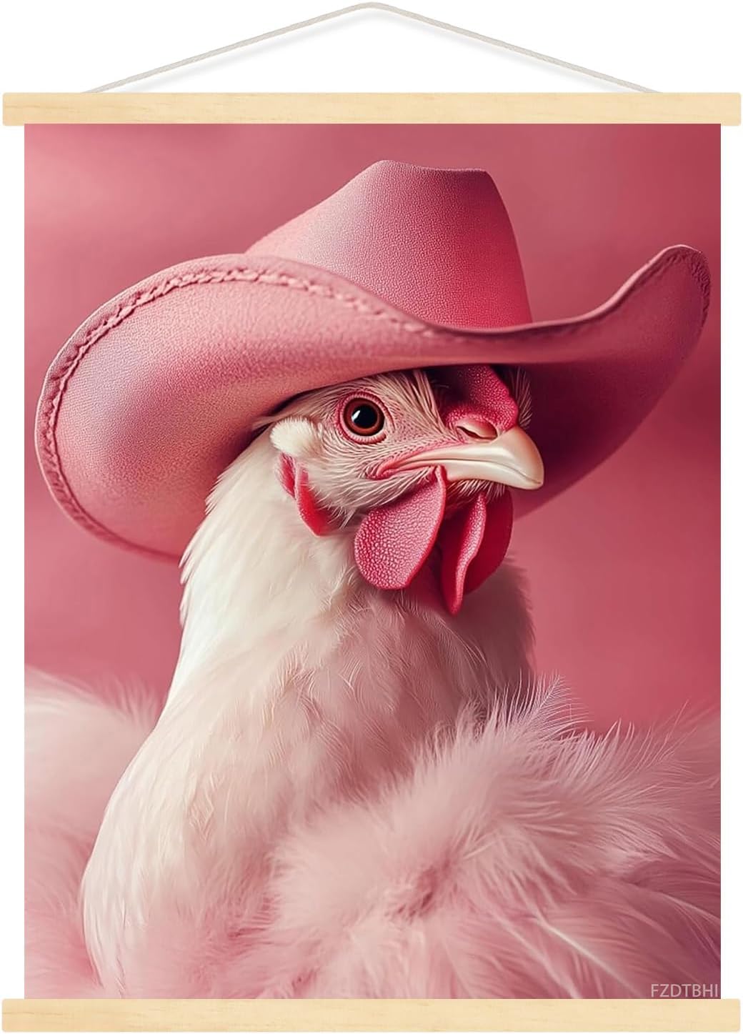 Funny Chicken Wearing Cowboy Hat Poster Framed Wall Art Canvas Print Artwork Aesthetic Picture Painting Room Decor for Living Room Office Bedroom Wall Art Decortion Frame 12x16inch