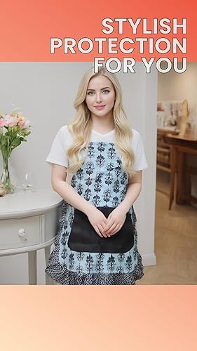 Miniatura 5 de Lindos Delantales de Patrón Floral Retro con Bolsillos Grandes para Mujeres Niñas Cocina Panadería Regalo para Madre