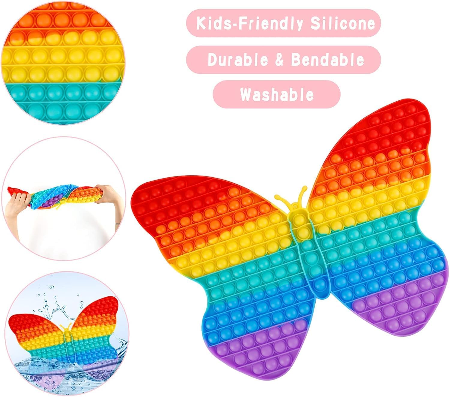 Giant Fidget Toys for Kids, 19 Inch Jumbo Extra Large Butterfly Push Bubble Sensory Toy Super Big Huge Fidgets Mega Stress Reliever Gifts Classroom Tool for Girls Toddlers - Image 5