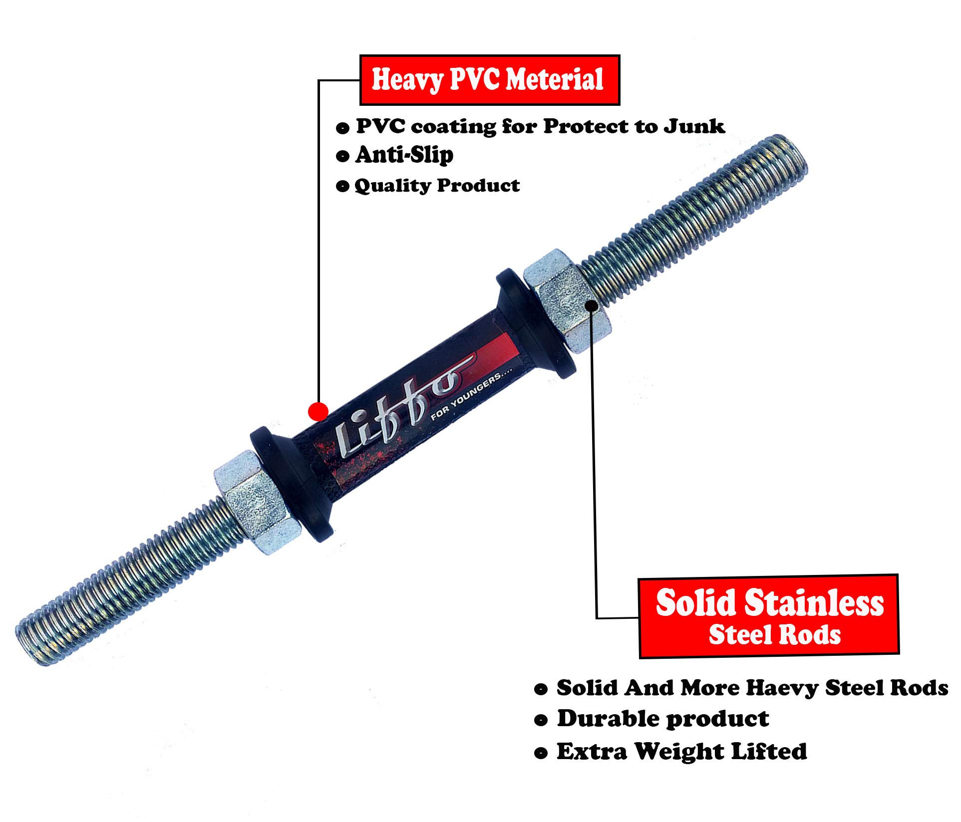 Liffo® Dumbbell Rod with Pure Steel Nuts Weight Lifting Bar Heavy Duty Workout (Pack of 2 Pcs) 1