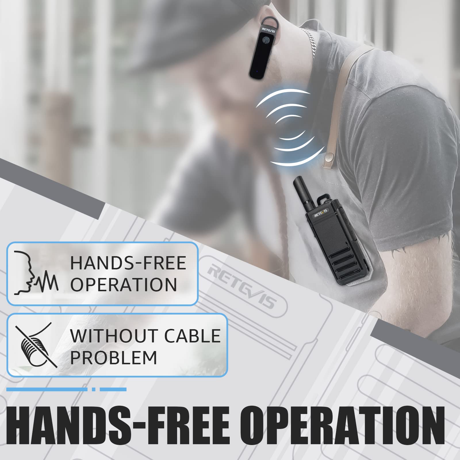 Retevis RB639P Walkie-Talkies für Erwachsene, Mini-Funkgerät mit Ohrhörern, VOX, USB-C, PMR446 Professionelles 2-Wege-Funkgerät für Restaurant (Schwarz, 4 Stück)