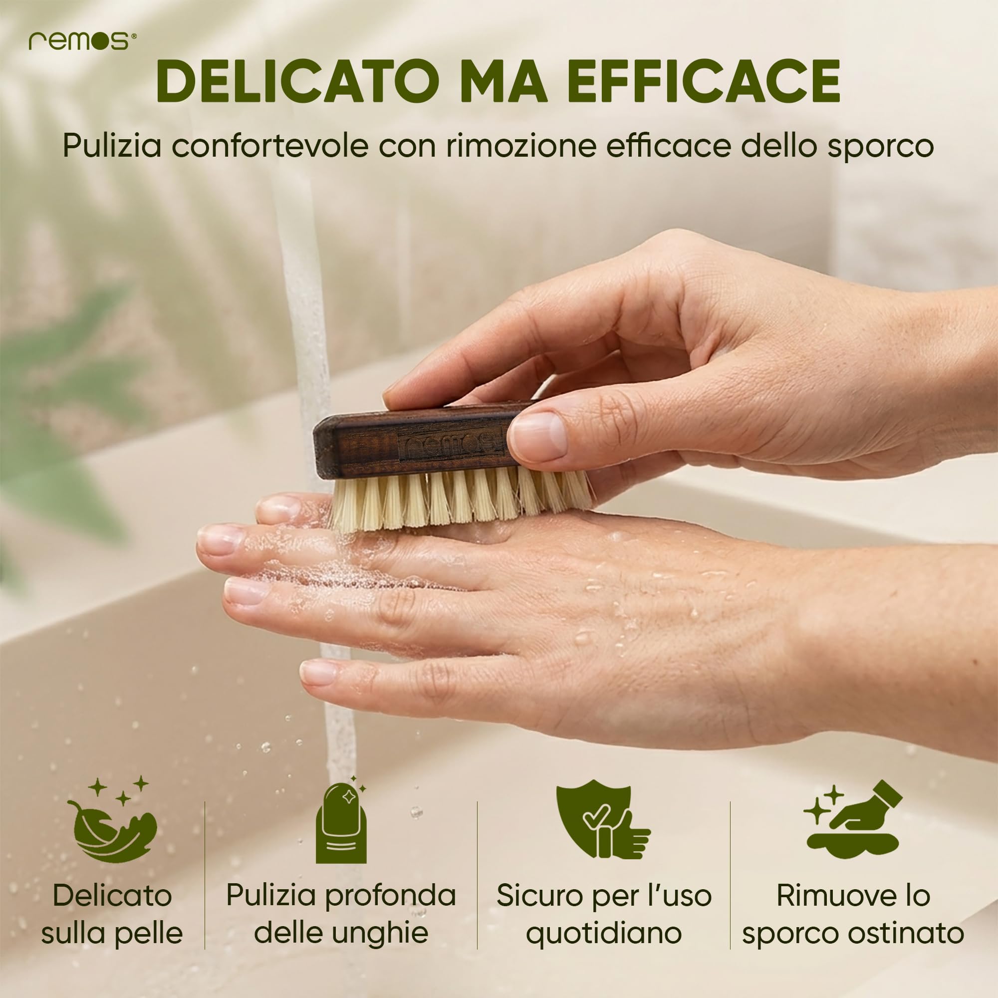 REMOS Spazzola da viaggio mini con setola naturale in legno di faggio termico