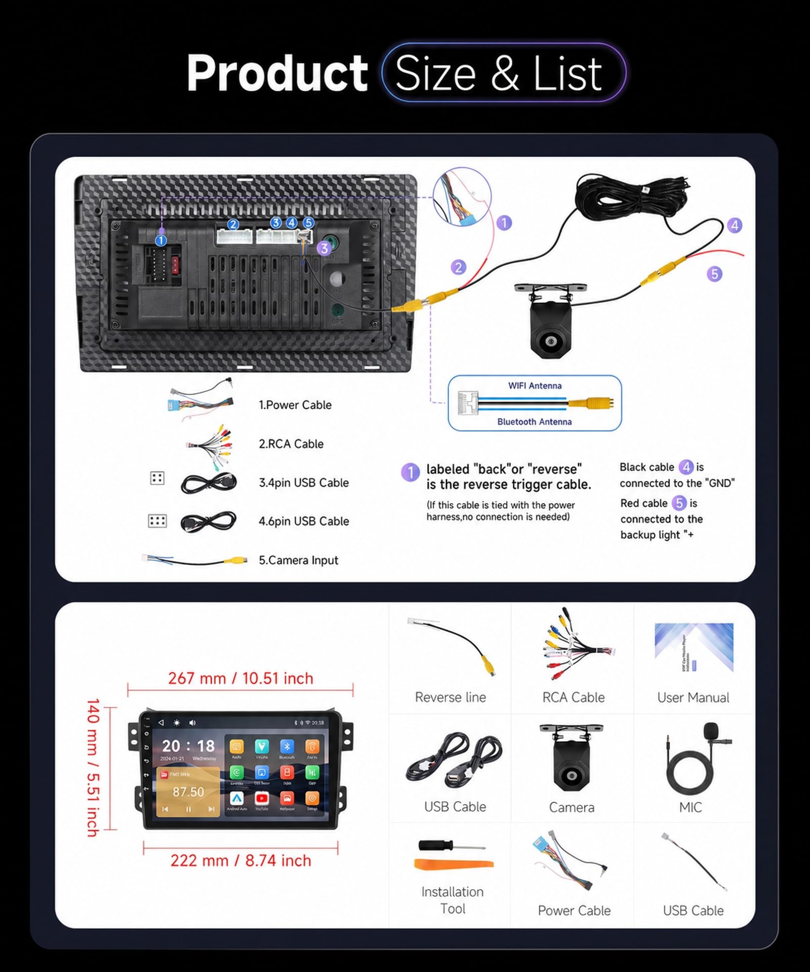 Hodozzy Autoradio per Suzuki Splash/Opel Agila B 2008-2014 con Wireless Carplay Android Auto, Touchscreen da 9 pollici con Bluetooth/RDS FM/Youbube/V-Link/GPS/USB/SWC+Telecamera Posteriore