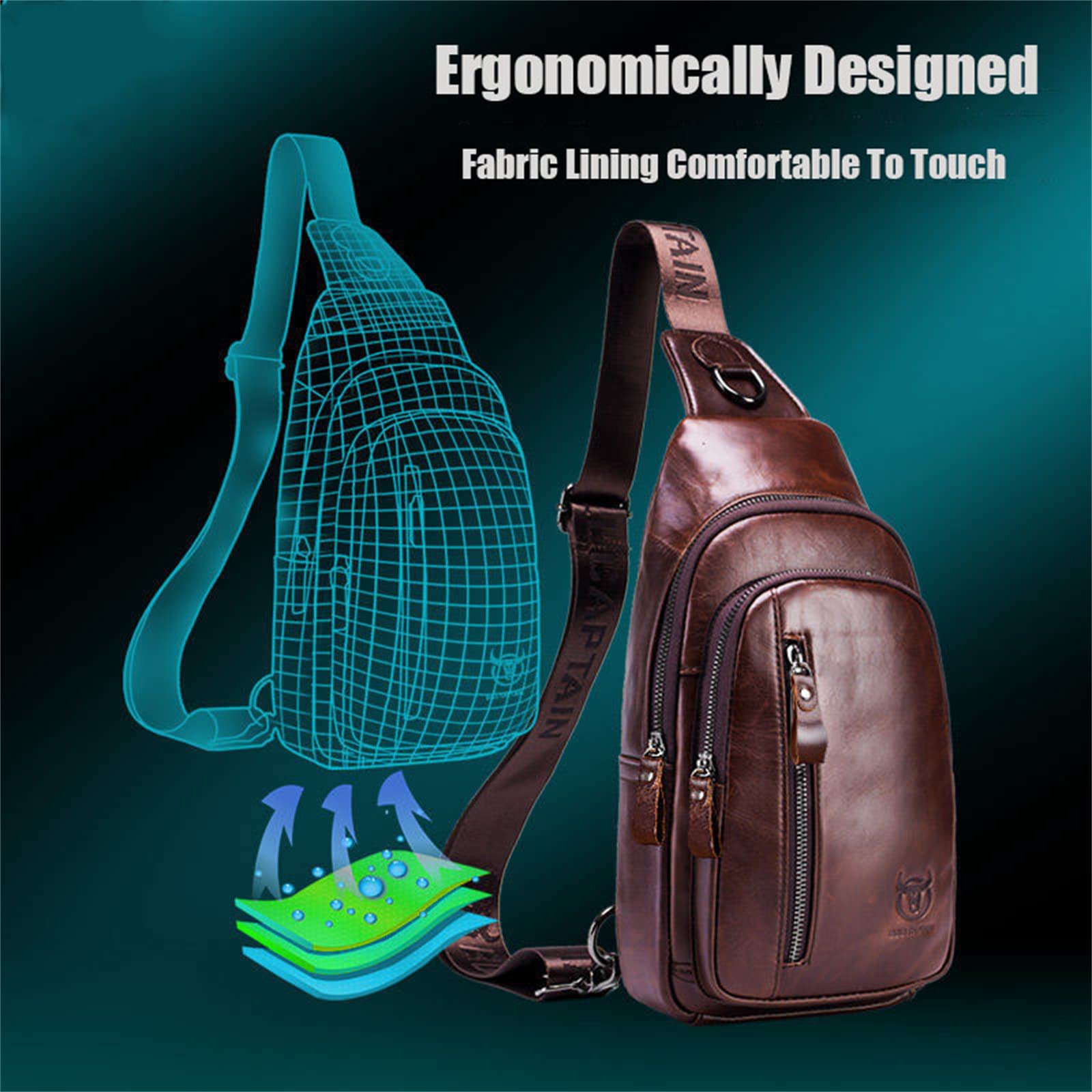 Zaino A Tracolla In Vera Pelle Uomo - Impermeabile, Con USB, Per Viaggi, Sport, Lavoro - Foto 2