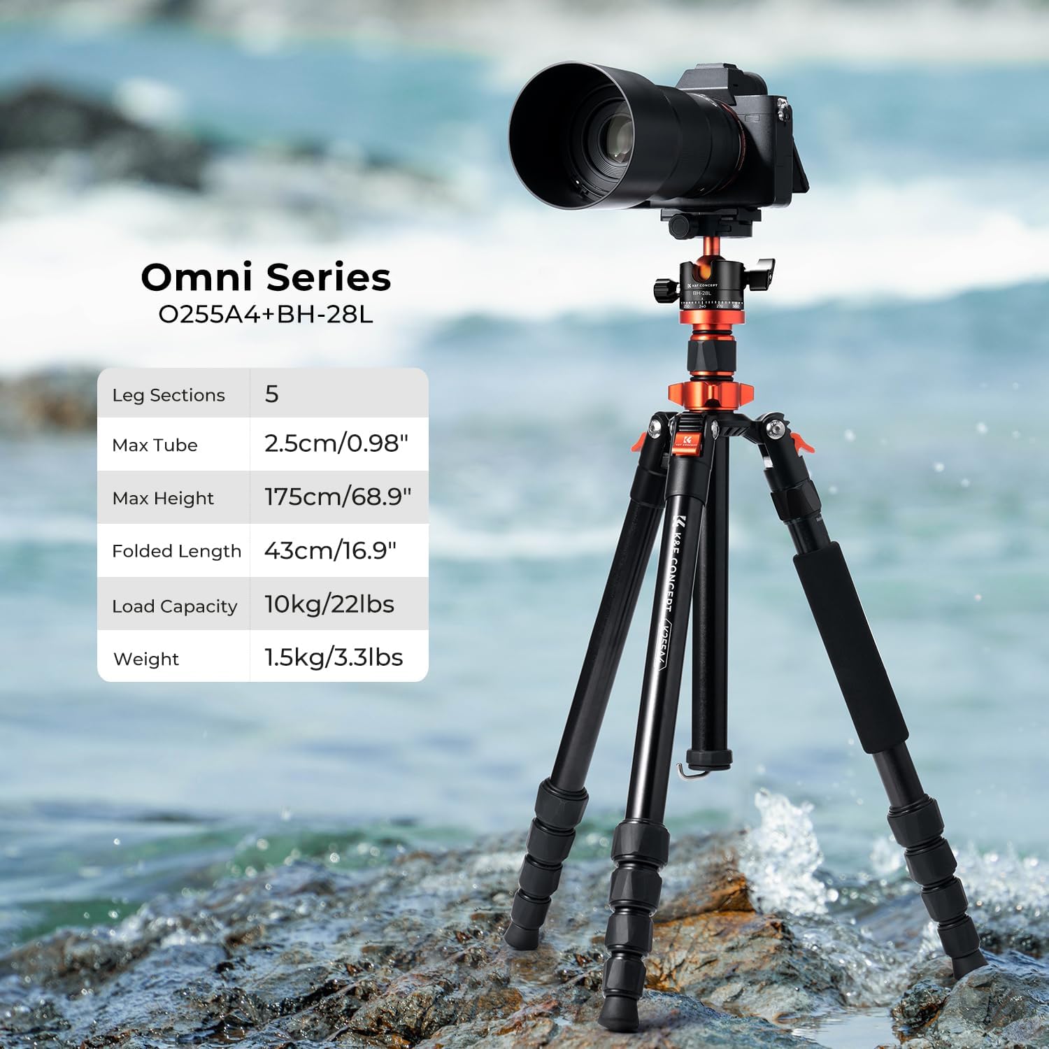 K&F Concept 68 inch /175cm Camera Tripods,Compact Travel Tripod with Monopod,10kg/22lbs Load Capacity 360° Panorama Ball Head Compatible with DSLR Cameras K255A4+BH-28L (TM2515M1)