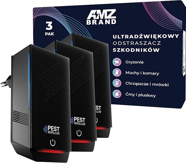 AMZ BRAND Ultradźwiękowy odstraszacz szkodników 3 Pack-Mocny środek odstraszający myszy - 3 tryby pracy - Szeroki zakres częstotliwości urządzenia do zwalczania szkodników - Idealny na myszy, szczury