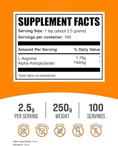 Miniatura 7 de Suplememto BulkSupplements Pure AAKG (con LArginina y acetoglutárico) en polvo, 1