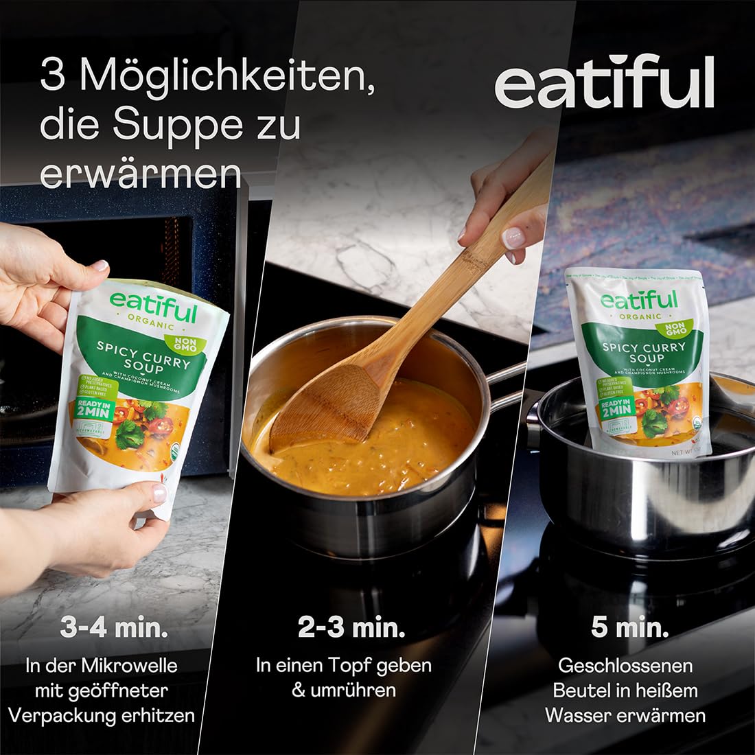 EATIFUL Curry-Suppe, Hergestellt Mit Bio-Gemüse, Thailändische Verzehrfertige Vegane Curry-Suppe, Ohne Zugesetzte Konservierungsstoffe, Glutenfrei, Ohne Gentechnik, 400g (Packung Mit 10 Stück)