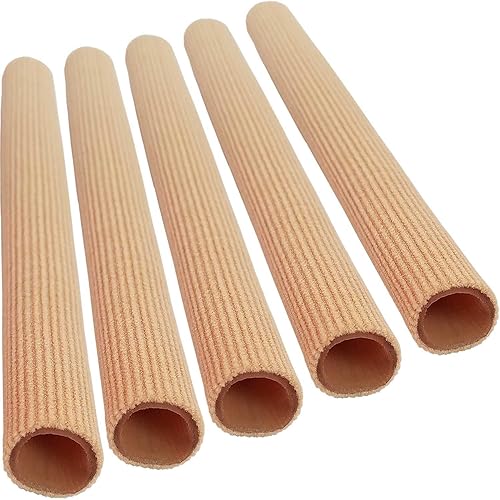 Chiroplax Toe Tubes Sleeves Protectors Cushions Fabric & Gel Lining Separator Tubing Finger, Bunion, Hammer Toe, Callus, Corn, Blister (5 Pack, Size Medium)