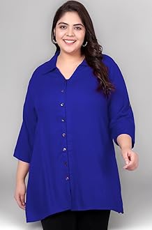 Indietoga Women's Plus Size Solid Rayon Longline Casual Shirts (XL to 7XL)