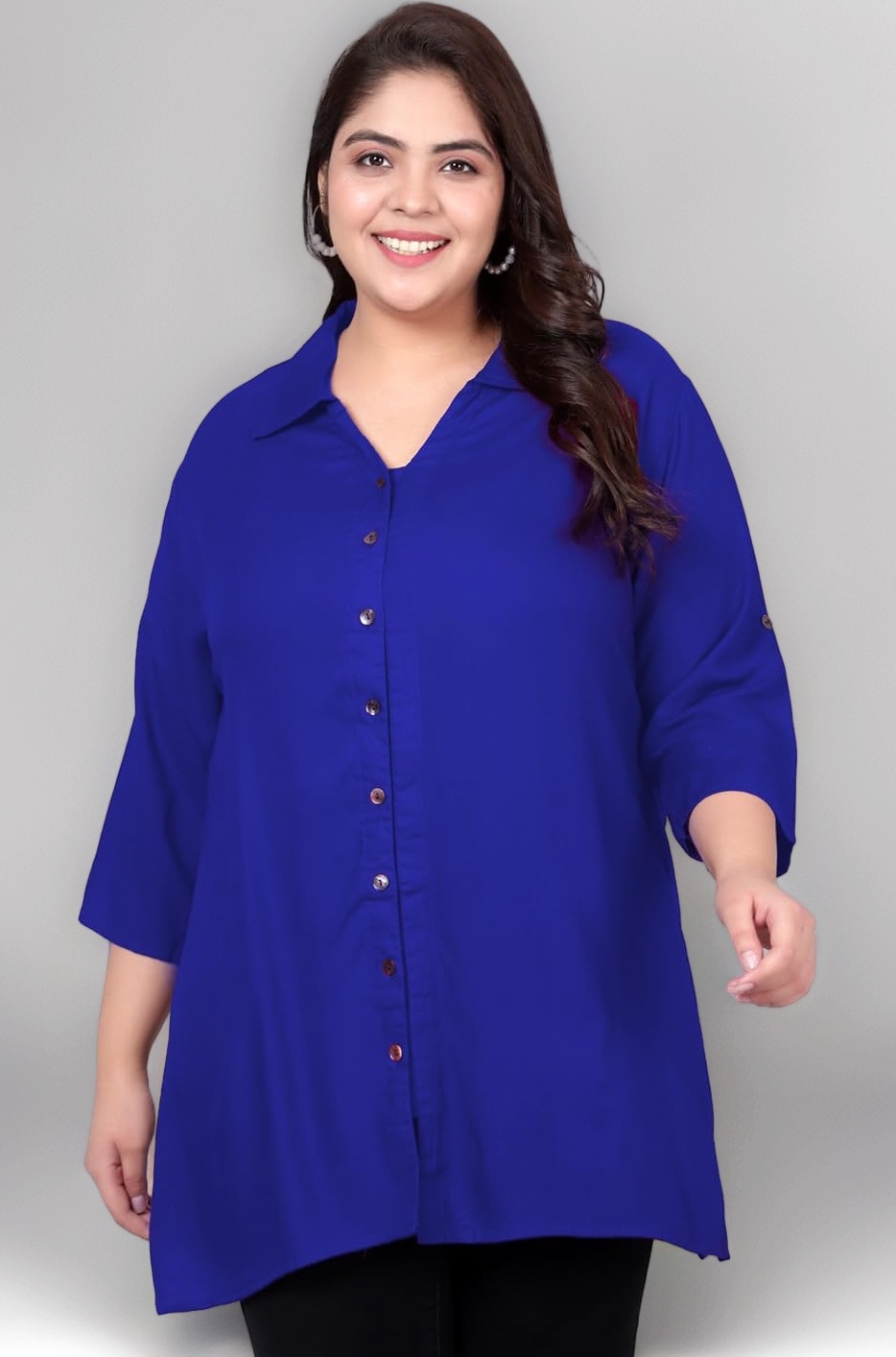 Indietoga Women's Plus Size Solid Rayon Longline Casual Shirts (XL to 7XL)