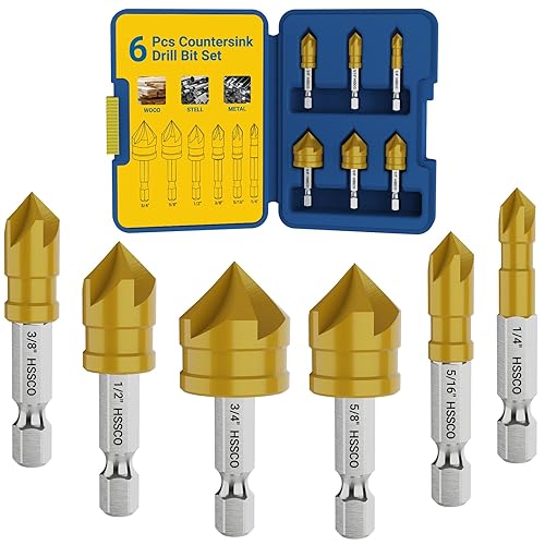 MABLEVI Juego de 6 brocas avellanadoras M35 cobalto HSS con vástago hexagonal de cambio rápido de 14 pulgadas para metal, madera, acero inoxidable,