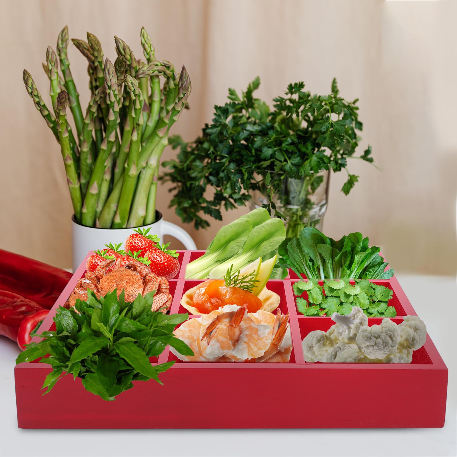 Zerodeko Vassoio in Multi-Scomparti per Verdure e Frutta, Superficie Levigata Fine, Struttura Pratica e Conveniente, per Uso Domestico e Ristoranti