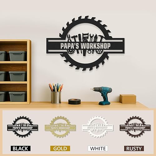 Miniatura 7 de Letrero personalizado de taller de papá, letreros de metal para garaje con nombre personalizado para hombres, letreros de tienda, decoración de arte