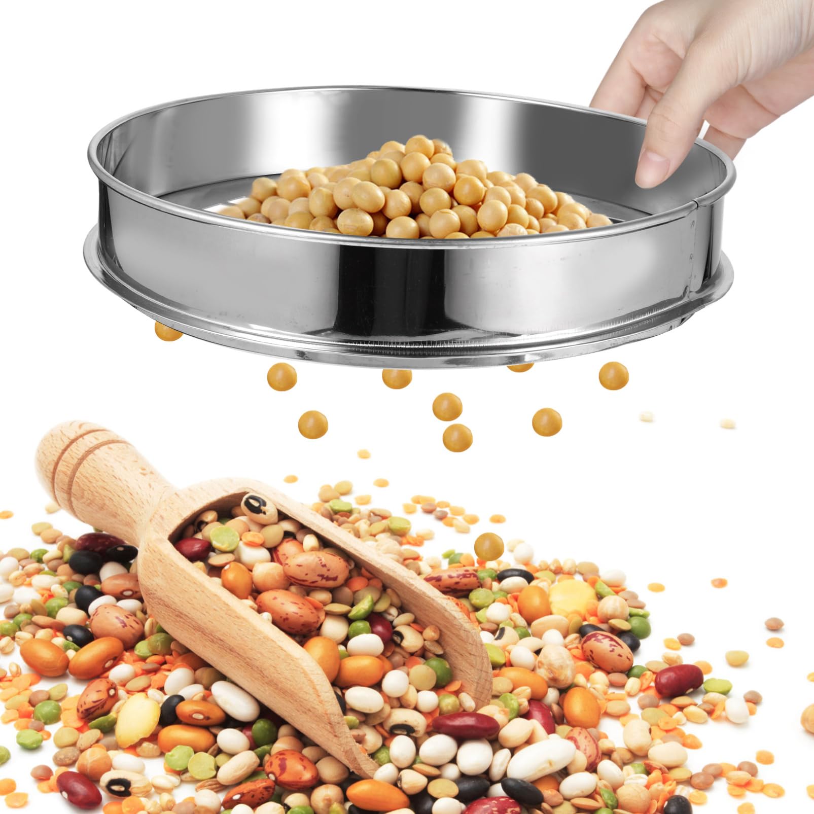LABRIMP Colador De Acero Inoxidable Para Arándanos 30 Cm Diámetro Malla Redonda 15 Mm Cedazo De Clasificación Casero Para Cocina y Hogar Sencilla y Apilable
