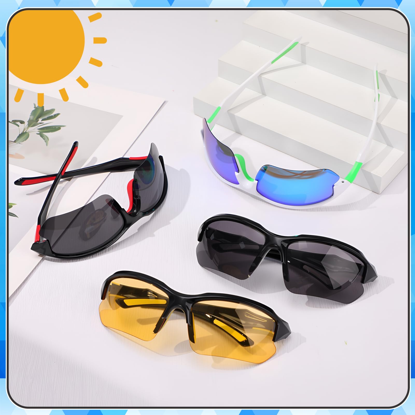 Confezione da 4 occhiali da sole sportivi polarizzati per uomini e donne, protezione UV, occhiali da sole leggeri avvolgenti per attività all'aperto