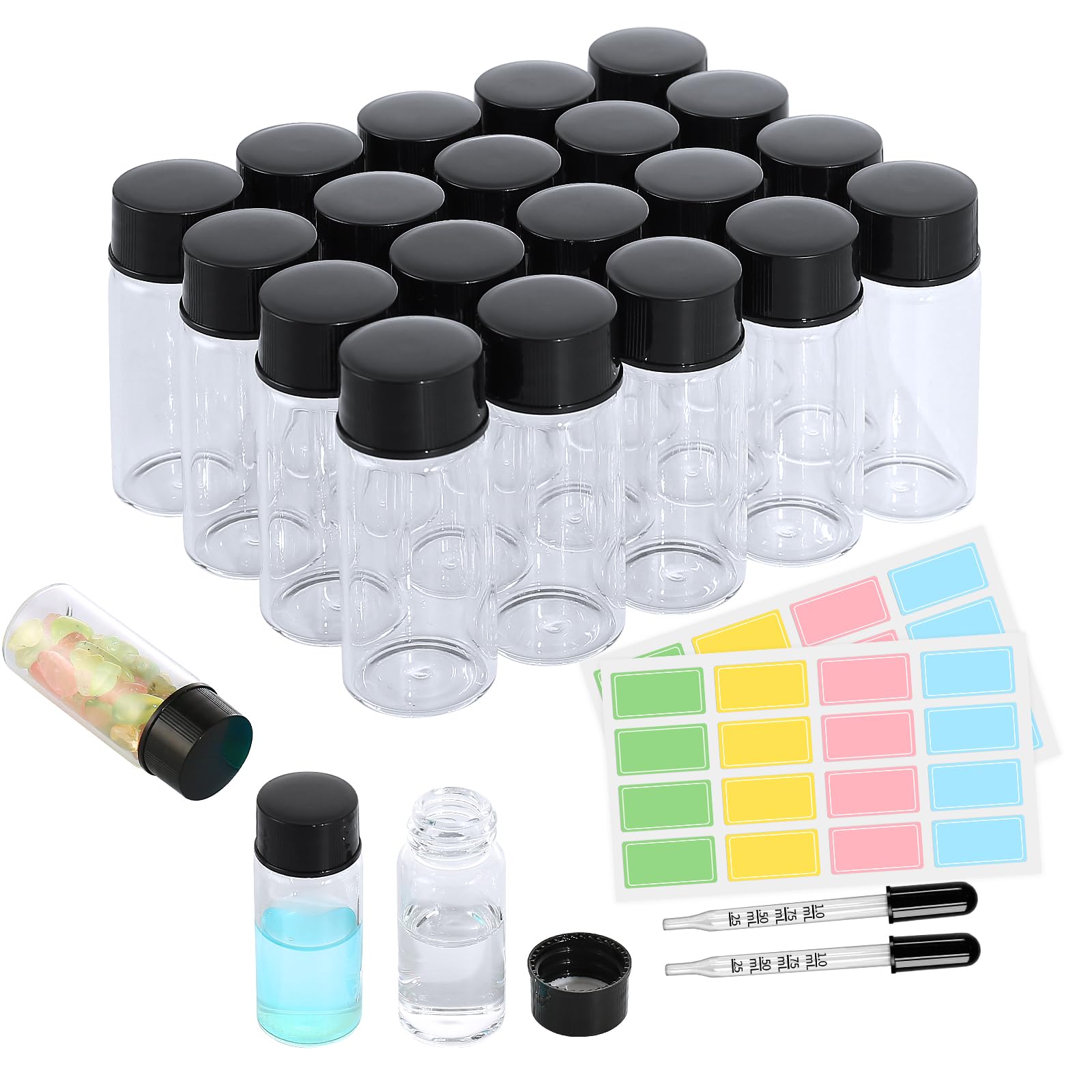 Photo 1 of 10ml 20pcs Clear Small Glass Vials with Screw Cap (with Droppers & Lables)
