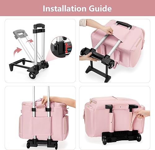 Vista 8 de Bolsa rodante para profesor Prokva con ruedas, bolsa de mano para profesor con carro desmontable, para portátil de 15.6" (diseño patentado)