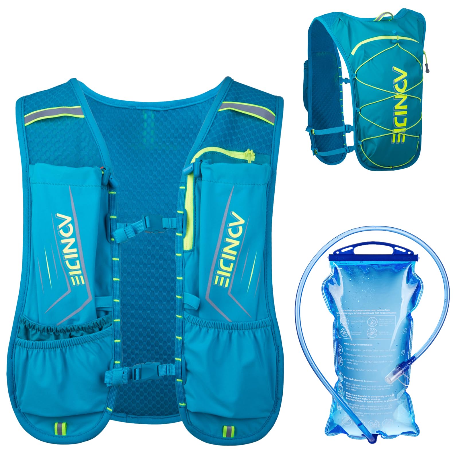 Azarxis Hydration Running Vest Backpack Pack 5L for Women and Men Jogging Trail Race Marathon Cycling Hiking (Mint Blue with 1.5L Water Bladder)