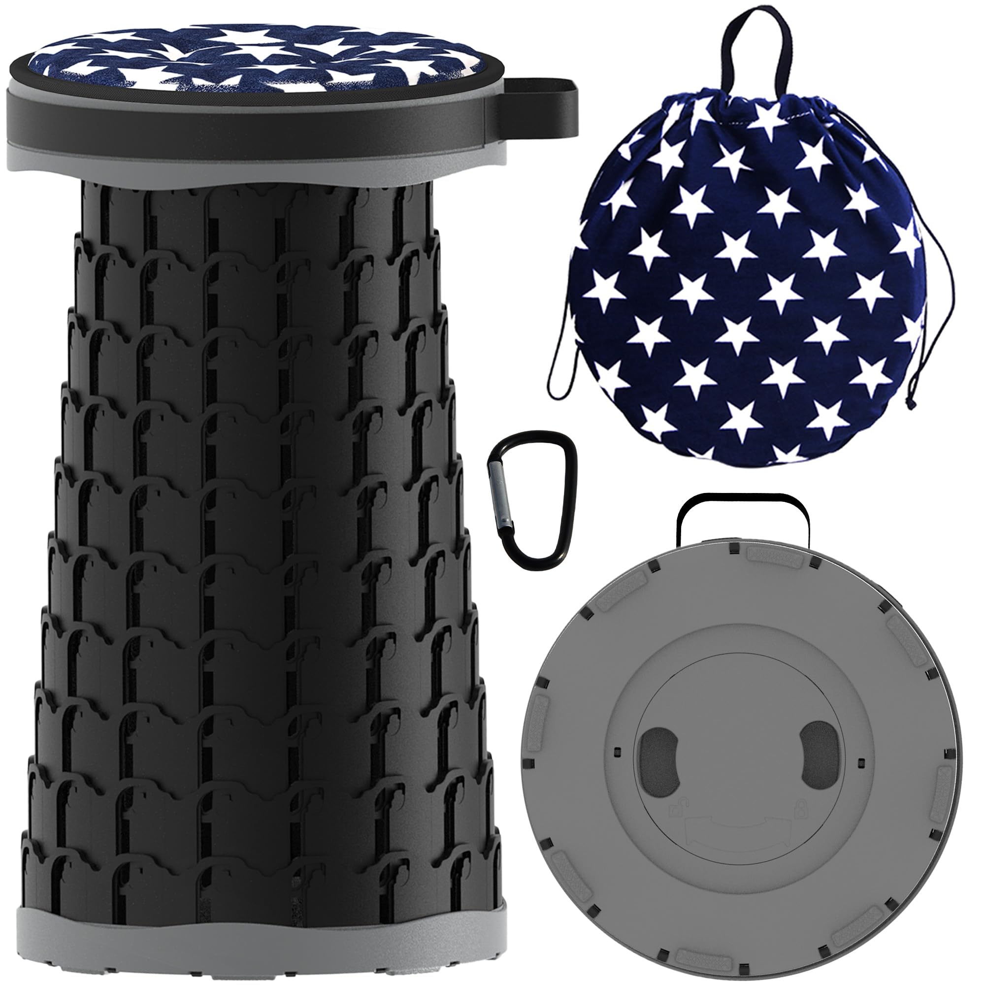 ALEVMOOM Sgabello pieghevole telescopico portatile, sgabello pieghevole con cuscino carico massimo 199,6 kg, sedia pieghevole leggera retrattile regolabile per campeggio, pesca, escursionismo, viaggi