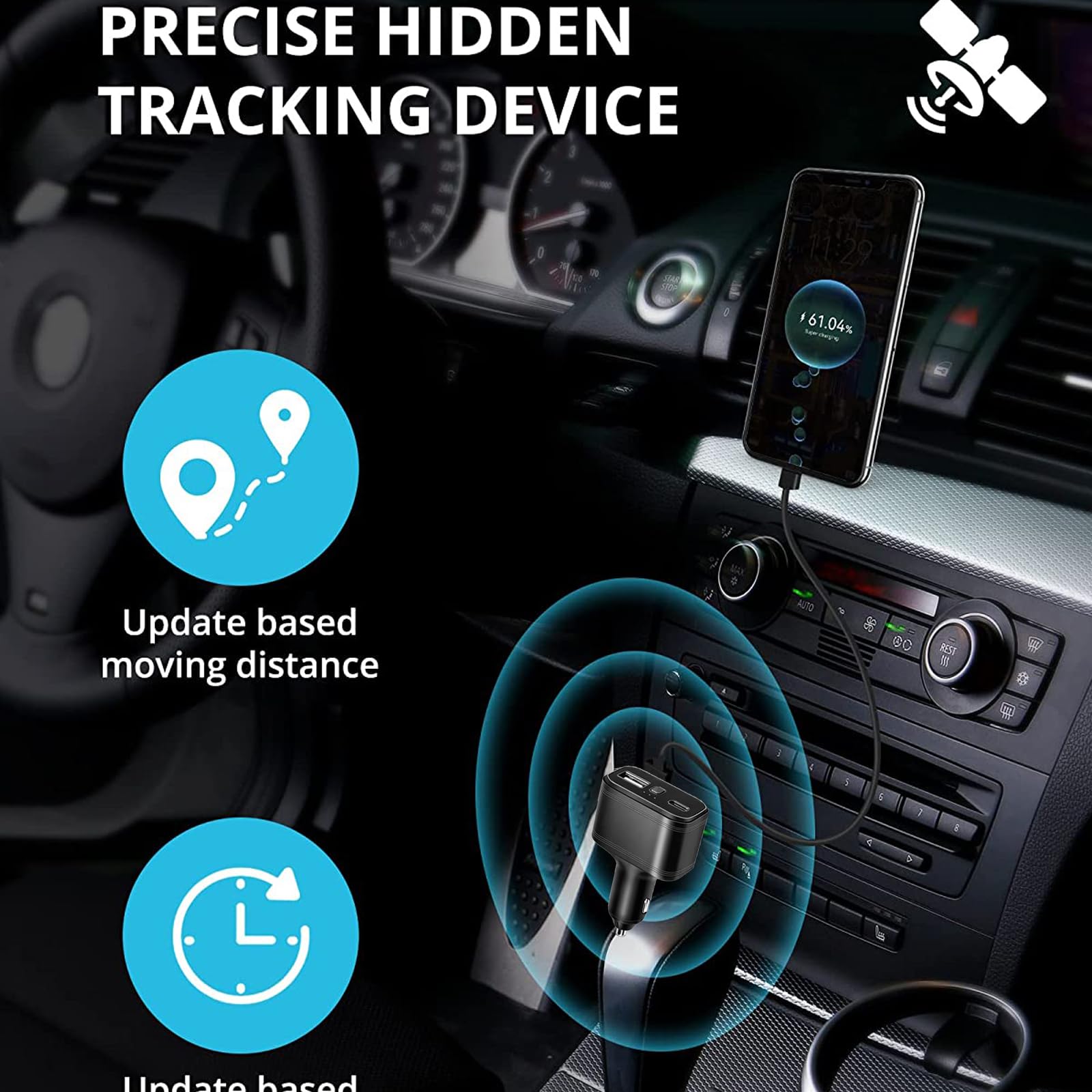 4G Localizzatore Gps Caricabatterie Auto con type C/A - App Facile da Usare, Posizione in Tempo Reale, Allarmi e avvisi - Sempre Connesso - Blocco motore, Controlla i veicoli da Portale App/Web/SMS