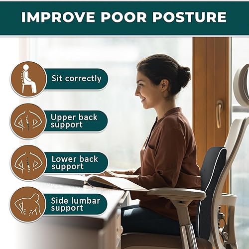 Vista 25 de QUTOOL Almohada de apoyo lumbar para silla de oficina, soporte de espuma viscoelástica para espalda baja, alivio del dolor de espalda, cojín