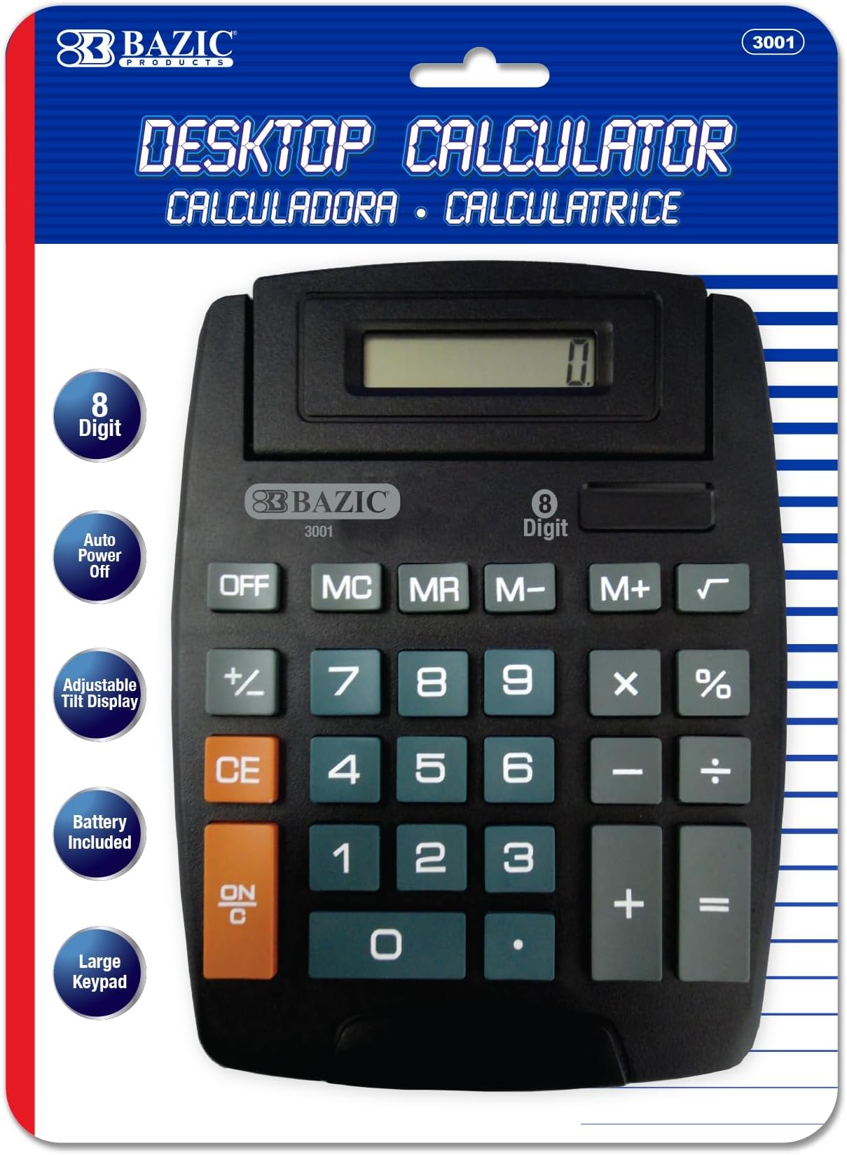 BAZIC Products Basic Calculator, 8-Digit Desktop, Large Keypad, Black