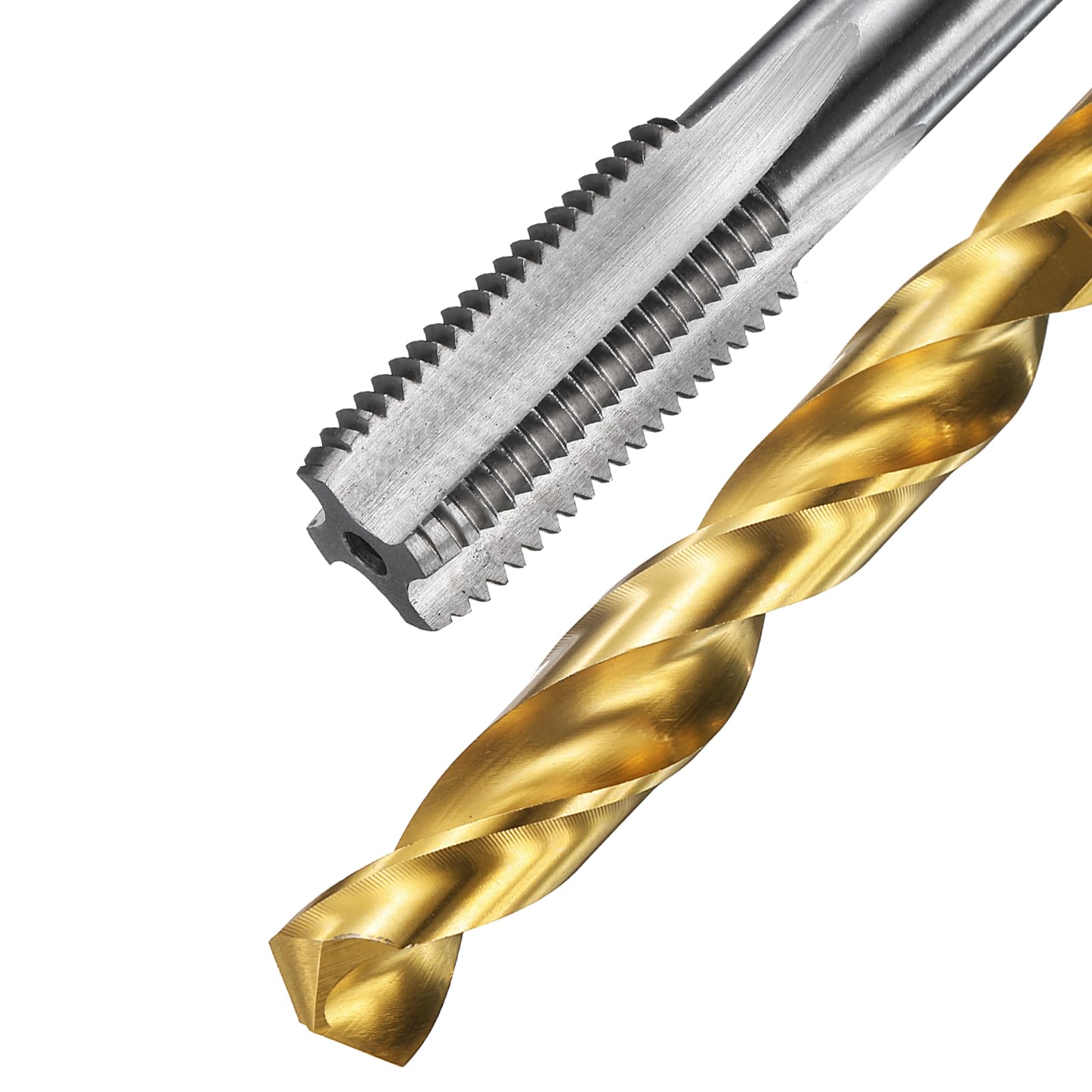 QUARKZMAN Set di Punte e Maschi per Filettare, Maschio M14 x 1.5 Metrico a Flauto Dritto & Punte da Trapano da 12.5mm, HSS-6542 Non Rivestito/Rivestito in Titanio
